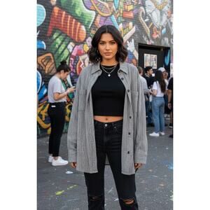 Athleta Braiden Textured Shirt Jacket Women Small Black White Button Shacket S